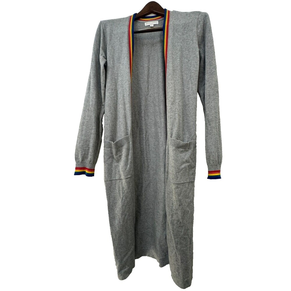 Spiritual Gangster Gray Rainbow Cali Long Open Cardigan Sweater Pockets Medium